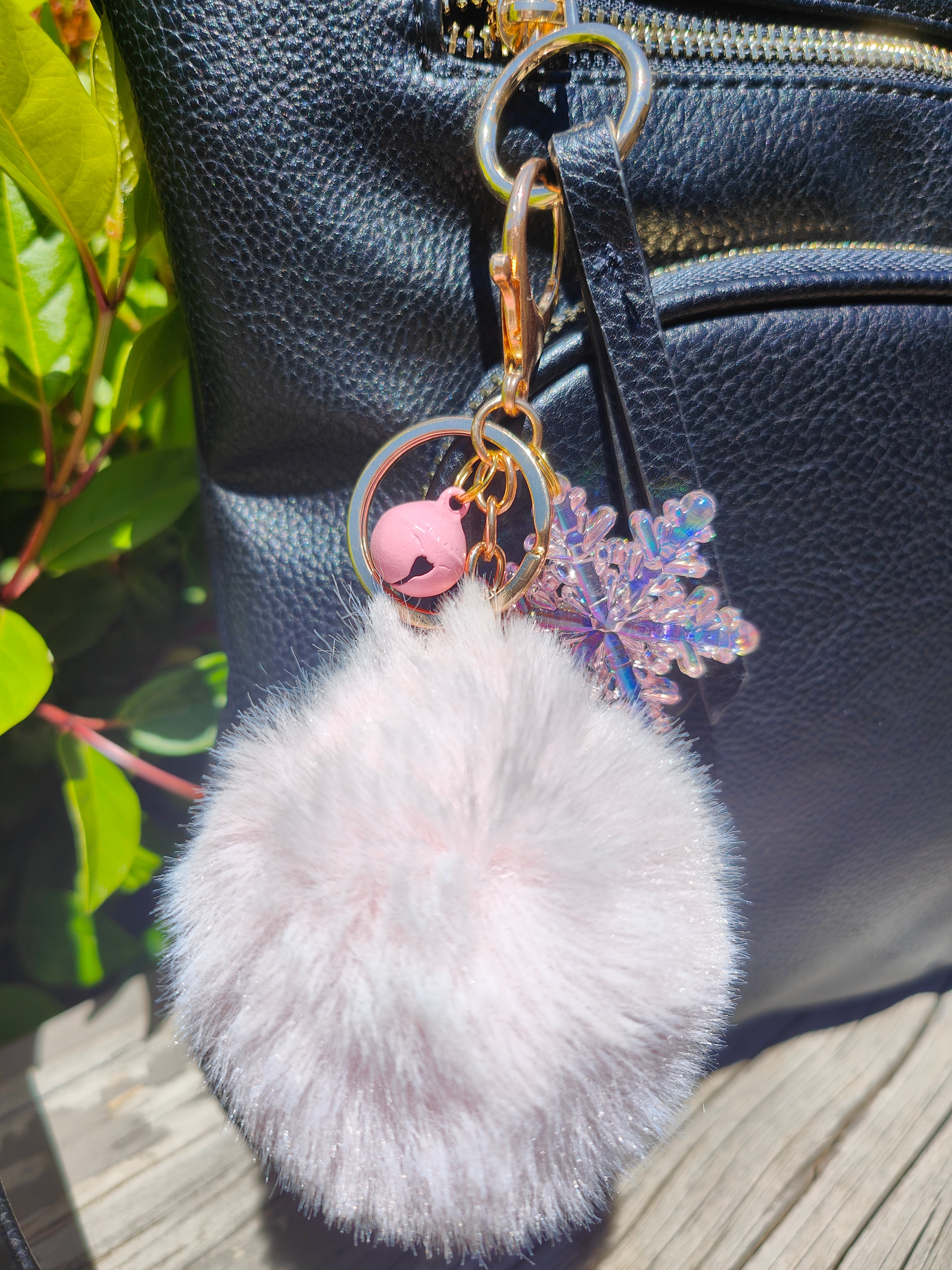 Pink Xmas Pom Pom Keychain