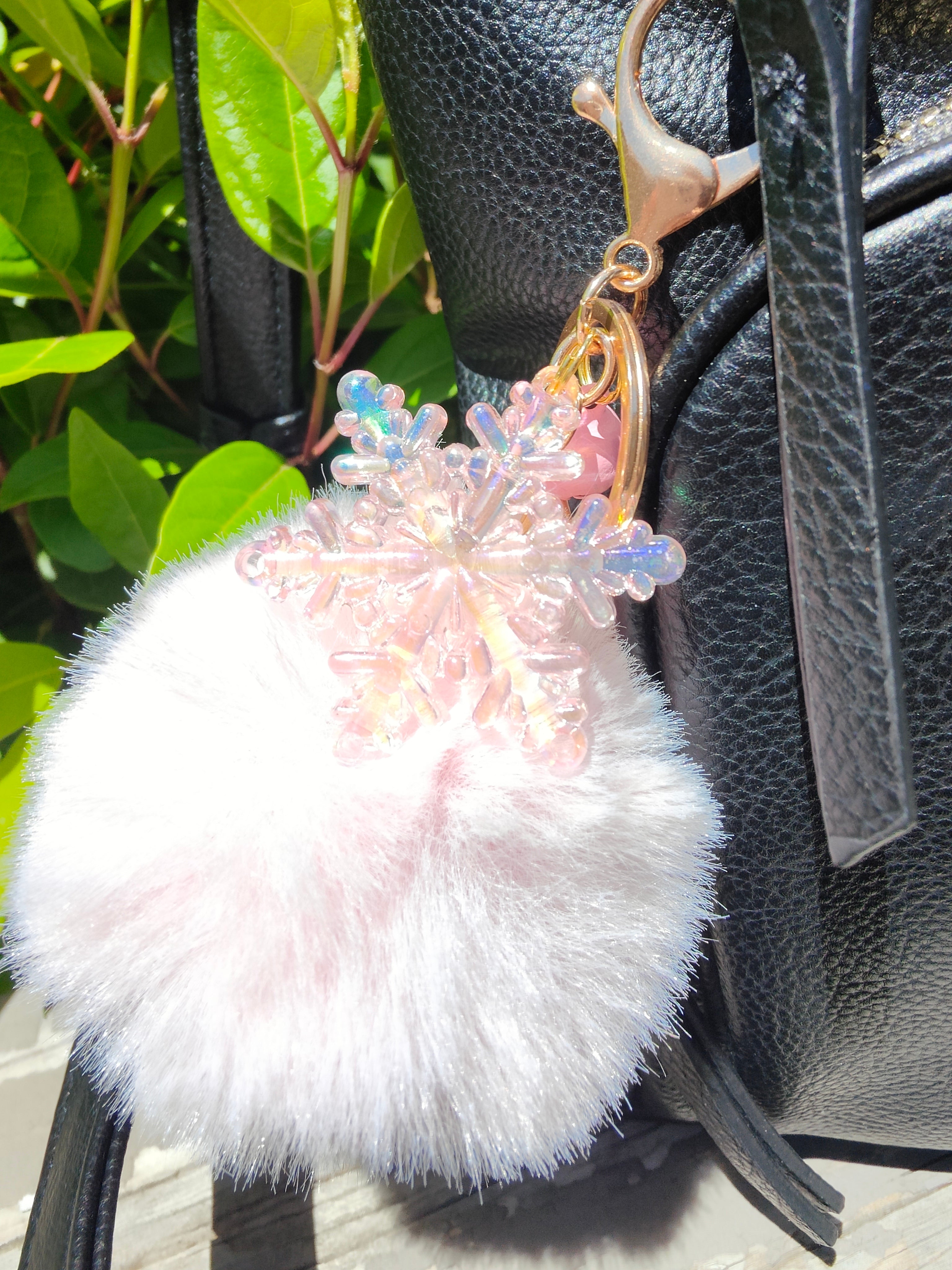Pink Xmas Pom Pom Keychain